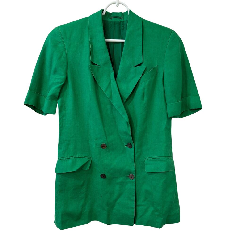 Burberry's Vtg Sz Small 100% Flax Linen Short Sleeve Sport Blazer Kelly Green 80